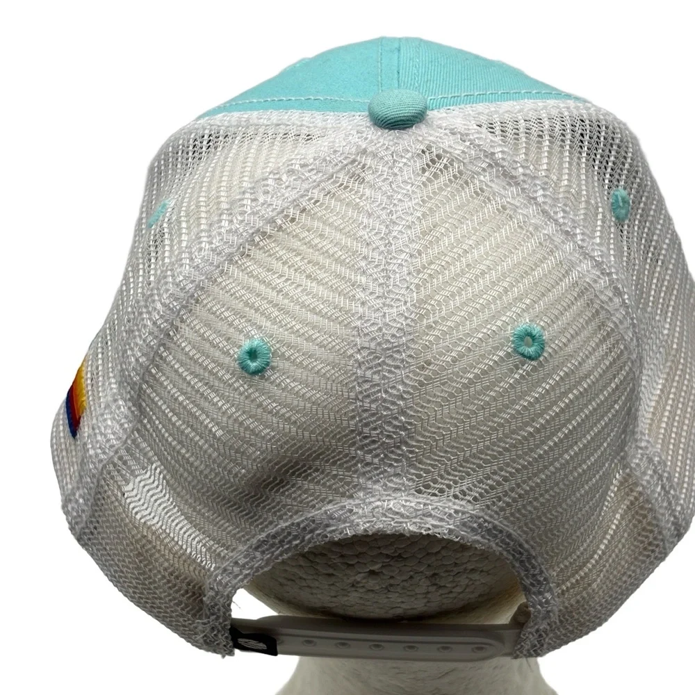 Aspen Bikes Trucker Hat Turquoise White Mesh Snapback Colorado Flag Logo Ouray
